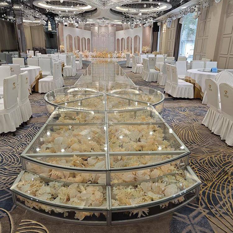 庆道具新款圆婚形舞台水晶舞玻AL100927璃台婚礼走台秀台T灯丝星