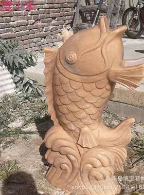 石雕雕鲤鱼龙门理石跃石鱼龙鱼流水景观海豚鱼大雕塑91307摆件优惠