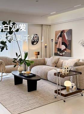 大白发客厅大小户KGB型法复古棕色奶油式风墅大平层别磨砂沙布艺