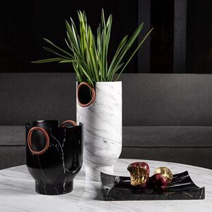 简约现代创意树脂花仿大理石纹花瓶器MGJ客柜厅电视面几则何不规