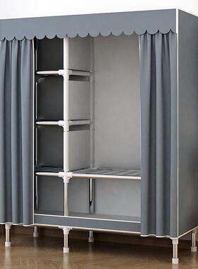 简易衣家用卧室橱钢架加粗厚收柜纳布衣柜出QQW布租房屋组装艺挂