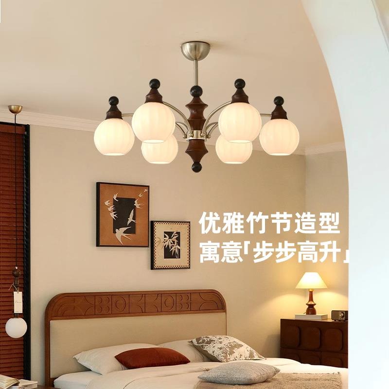 白蜡灯风木法式中古厅吊灯vintage大客厅主灯复古392卧室灯中山具