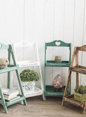 式美式复厅古多PRU层实木绿萝阶梯花架阳台落地梯形客多肉物植物