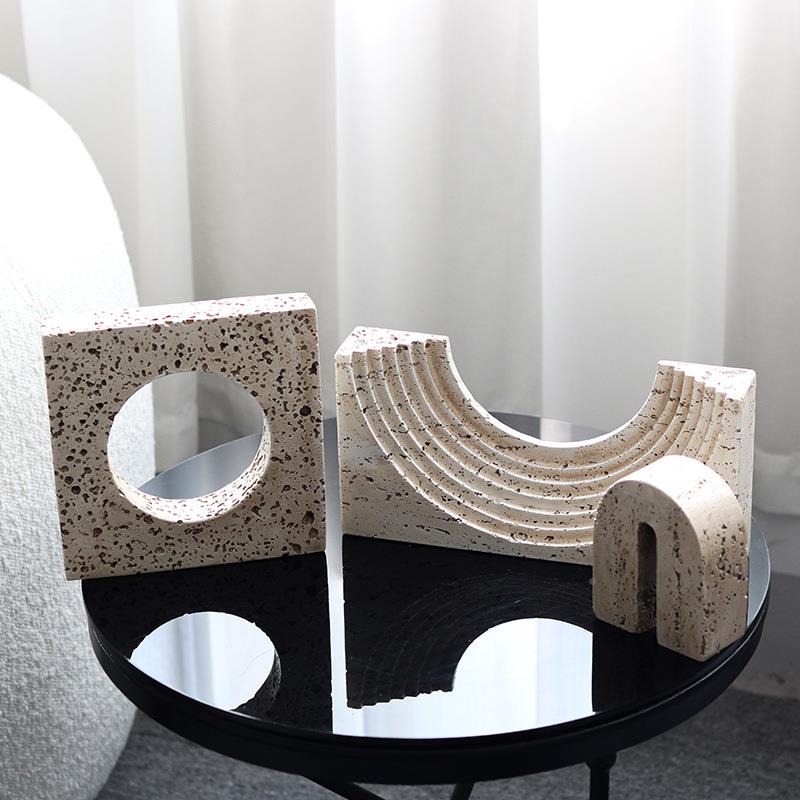 WBG黄洞石艺术几仿何摆桌面工艺厅品摆设别墅客样件板间电视柜装