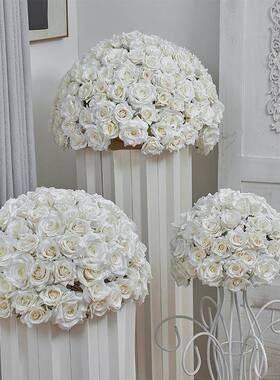 新款展尺寸纯瑰大花玫球婚礼现场餐桌布置假花橱窗厅花架装饰MQV