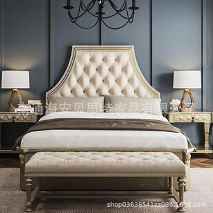 新美式卧室实木双人床欧式靠古白52482蜡木软高复背床法款式主卧