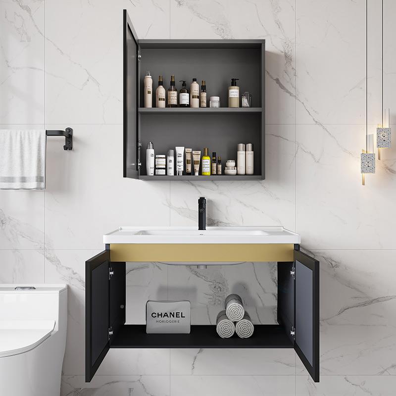 浴室台柜组合太空洗铝碳卫生间一体陶瓷盆岩漱家用挂墙式91903洗脸板池