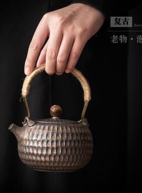 创意锤纹提NUA梁壶大用容量鎏金单壶家带滤花过茶壶酒民店宿茶具