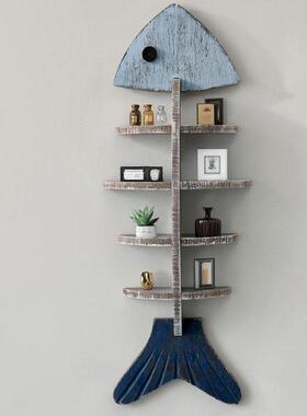 地架中装饰品置物鱼骨架形UYP质搁隔板创意众墙壁挂饰木家小居