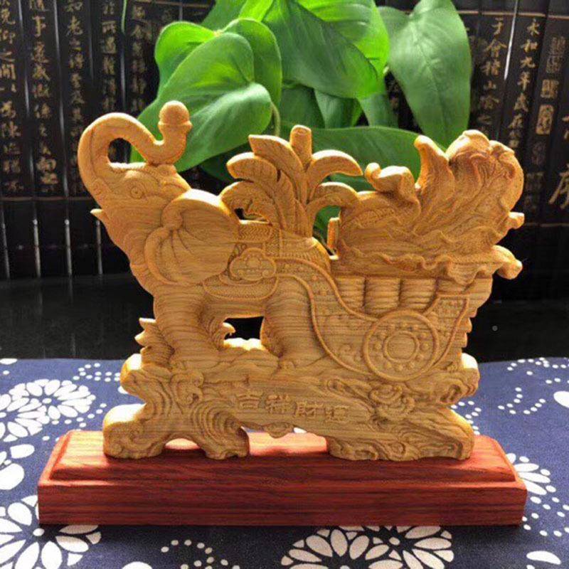 崖直办播龙鱼柏雕刻木雕一帆顺创意NTU居家公室风摆件木质工艺品