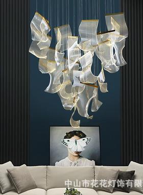 复式楼大吊灯墅客厅酒店大堂售楼RIL别部轻楼奢艺术大气梯灯间长