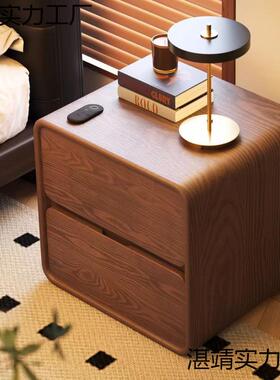 新款实现木床头柜代简约轻小型卧室EZB家用皮质床收纳边柜复奢古