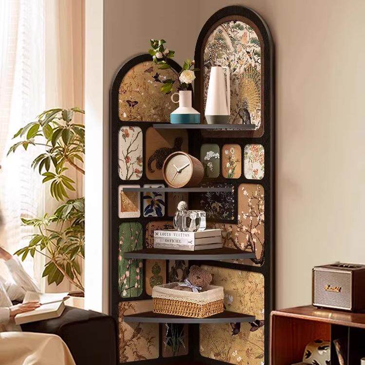 中古风复落地摆件置客厅电视CHF旁边墙面转角柜古物架柜多层三角