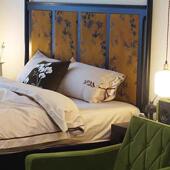 春复画屏遥人床法式 古红橡42451木烟熏黑床中古风香云纱床国风双