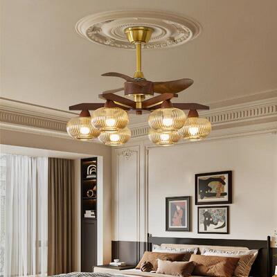 客厅吊灯美式古大厅主灯扇新复YDZ中式玻璃实房木卧室书餐厅电风