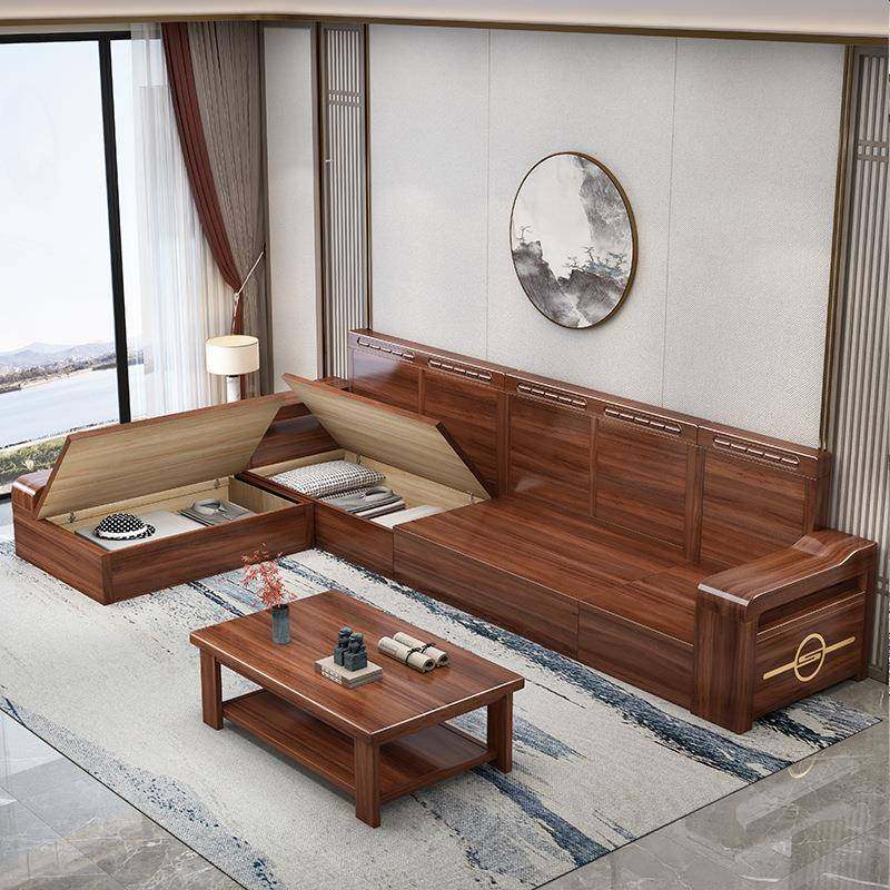 桃全实木木新中式沙发VRH胡冬夏两用客厅转角L型木贵妃纯实储物