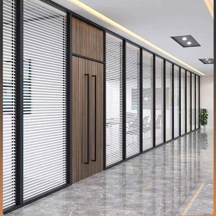 办公室铝合金玻璃985隔断钢化磨砂双火层百叶防墙全隔音屏风钢高