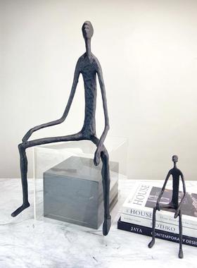 现代简约黑色抽象软人像雕塑摆件样板房售楼饰坐处玄关姿人物SWK
