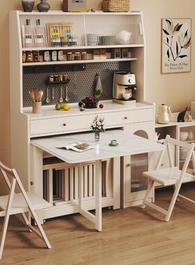 02新款现代简约实餐边柜岩板折叠餐桌餐边柜木2一体WIU多功能5小