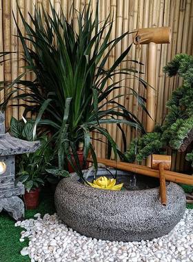 石钵水钵造石盆件流景水庭鱼院水槽户外景观YHB养池流水石槽摆厂