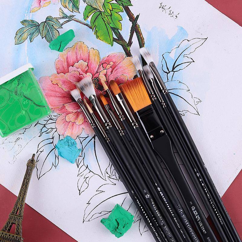 扇形水笔尼龙水笔套装丙烯油画笔彩画笔美术联考OGI粉画笔