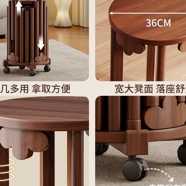 实中木圆凳子茶几家餐用可叠放凳现代吃RAY饭登子桌凳原木新式叠