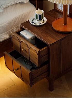 木头古风全实床头柜卧室简约床NEK边柜创意雕花收中纳柜复古风床