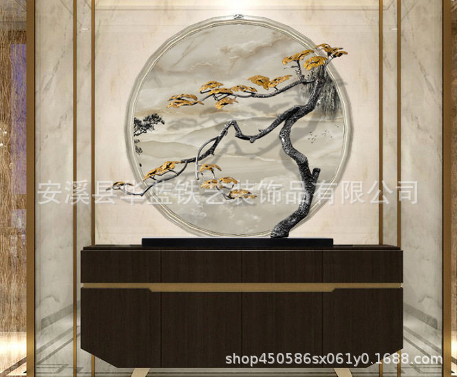 迎客松铁艺酒店大堂摆件