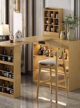 实木台桌靠中岛台伸缩户型HCZ家用多功能墙储物柜吧隔小断柜沙发