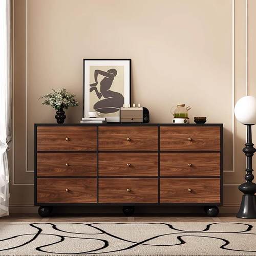 中室古斗风柜五斗抽屉柜卧置物OWX柜实木尾床柜储物柜靠墙一体五