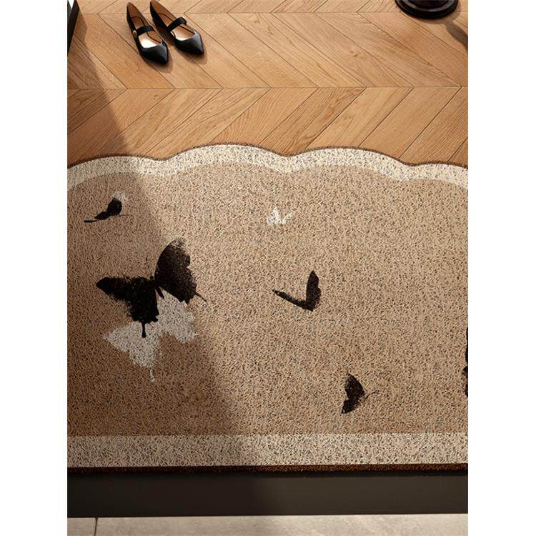 入户地垫法式覆古蝴蝶进门家用丝圈脚踏垫免打理拱形门厅室外地毯