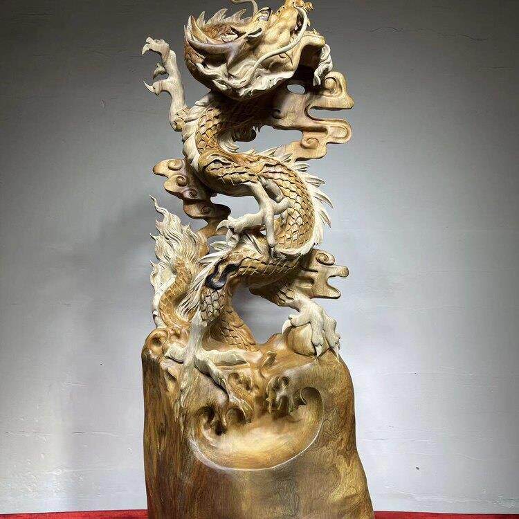 根雕木雕摆件飞龙在天祥龙盘龙香樟木送礼家居办公开业装饰工艺品