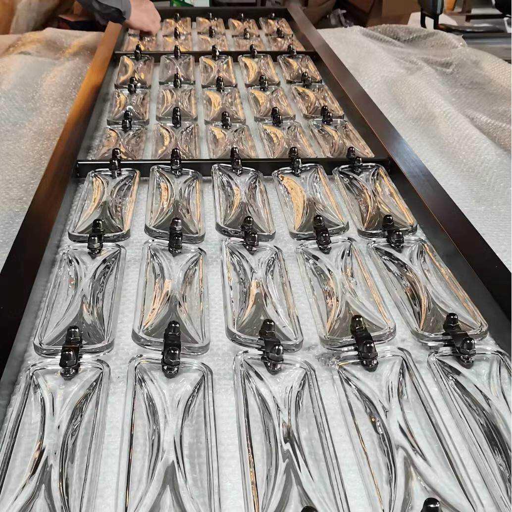 高档轻奢不锈钢水晶玻璃屏风亚克力金属隔断玻璃砖背景墙艺术定制