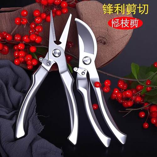 自动回弹果树修枝剪进口不锈钢强力园艺剪刀摘果剪鲜花剪树枝剪