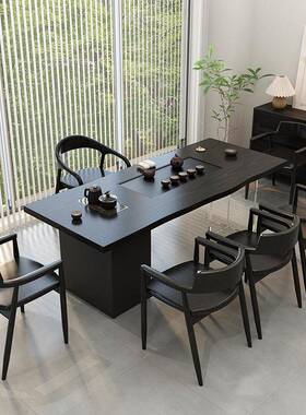 轻奢实椅木大板茶桌组合化碳黑克亚力泡茶台家用办公室DVY接待泡