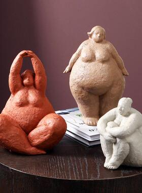 创意胖女件人楼雕塑摆酒售处样板间书架装饰品抽象艺WBJ术店人物