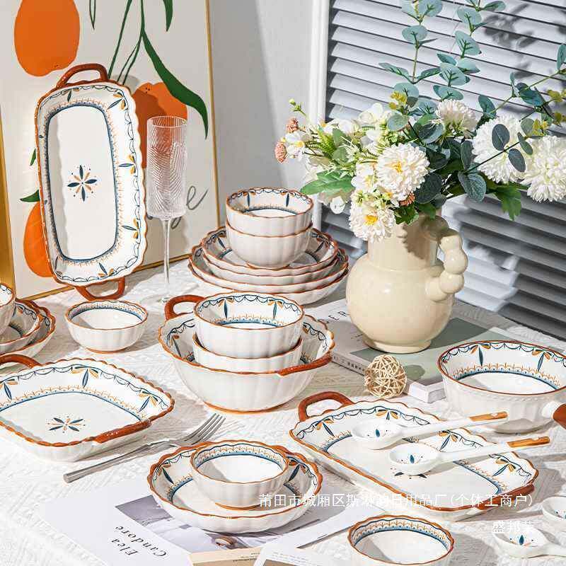 碗碟套用日装盘子十碗盘套AL792480装碗筷清新式釉下彩餐具套装20