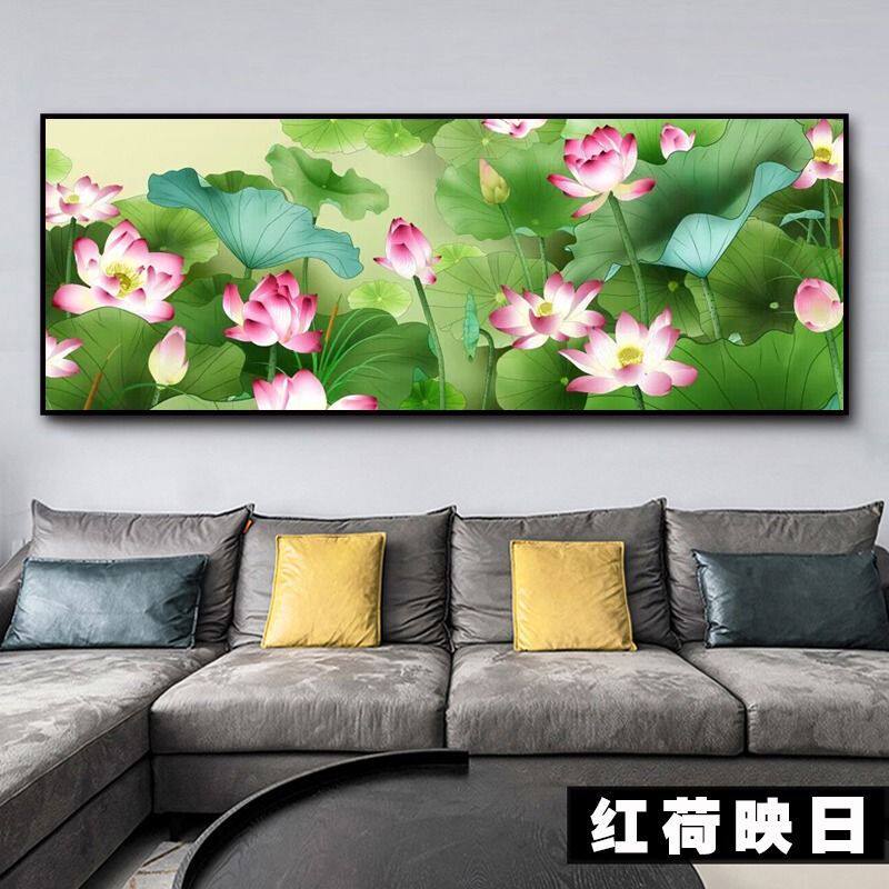 红荷映日十字绣2025新款自己绣卧室客厅简约现代植物花卉荷花大幅
