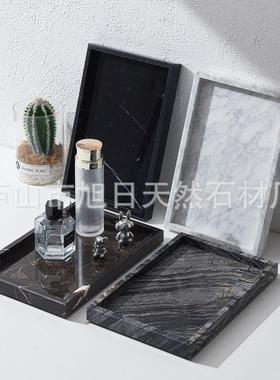 天色然色大理石奢石托盘粉绿色黑白色石石板展示盘KIN红洞饰品托