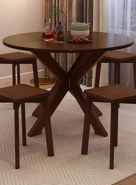 携楠竹圆桌餐桌QRL家用小户型圆新中简式约可折叠便半圆桌吃饭桌