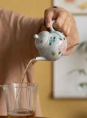 仿古釉下青手81420绘茶壶茶文人家用泡茶滤手执壶球孔过陶瓷泡壶