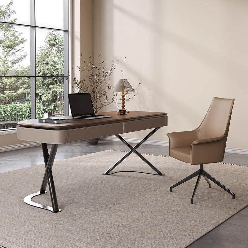 书桌现代极木简轻实奢客厅书房办公桌胡桃UFA木意马鞍皮老式板桌