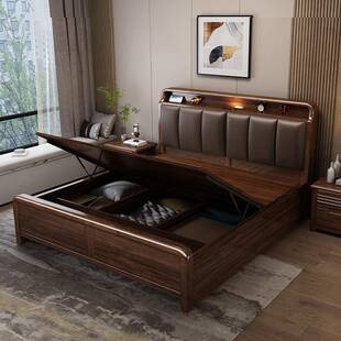 实木床1.8米主卧高端大气2025jinyan61新柜款1.米床头带灯储物体5