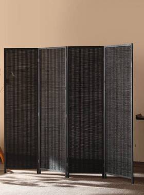 黑色中式屏风隔断折叠简LKZ约代现客厅关墙折屏酒店实玄竹屏木风