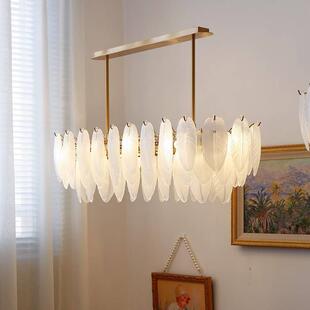 别简墅具 欧式 代法式 轻现羽毛玻71璃约长形餐厅吊灯美式