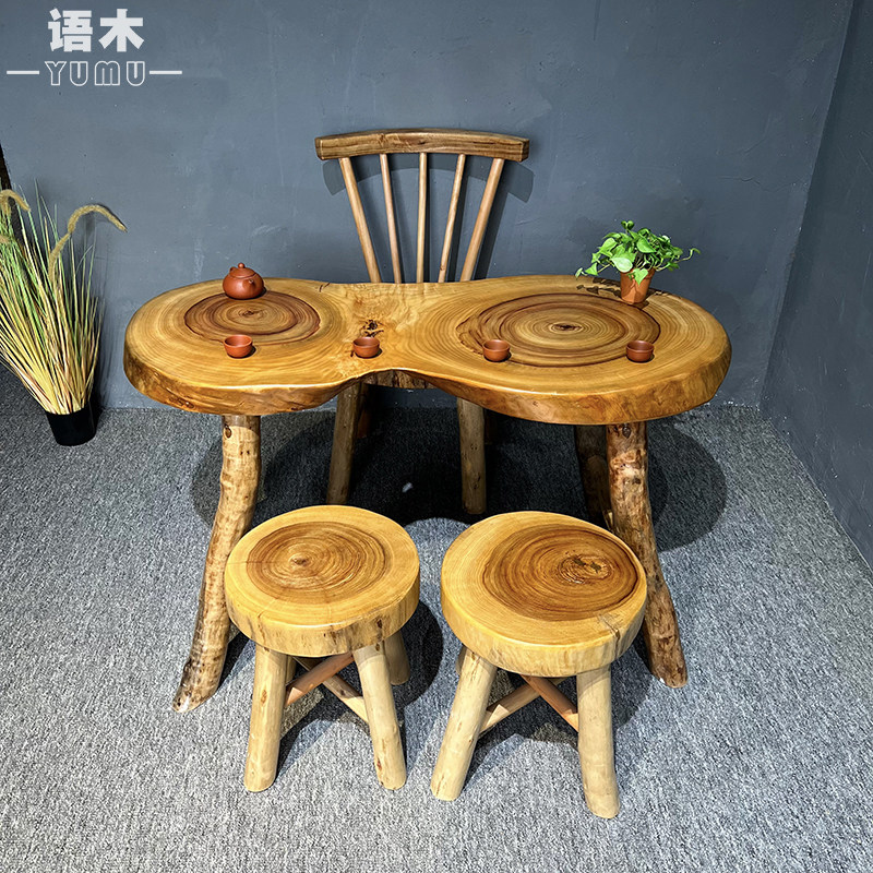 N5小型餐桌 实木香樟木阳台小桌家用吃饭喝茶茶桌根雕桌民宿风批