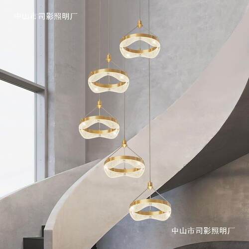 荷叶梯吊灯复厅式别楼004墅创意大客厅餐灯具loft公寓旋楼转长吊