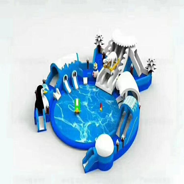 河南郑州户外可移动充气水上乐园充气龙头滑梯移动成人支架水池
