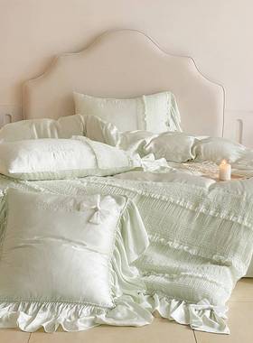1VP精R春夏法式主风8公0兰天丝支四件套冰丝裸OIF睡床上用品绿色