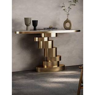 意式奢风玄关台门厅入户设计师玄桌XG11轻不锈钢关岩板端景台置物